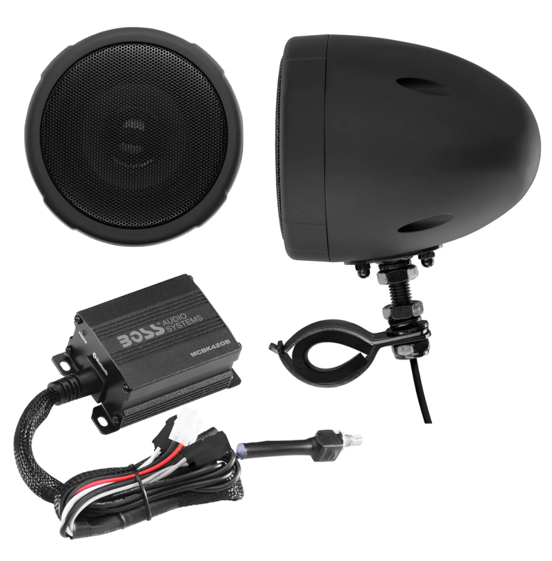 Boss Audio Systems Motorcycle Speaker Amplifier/ Bluetooth/ 3in Speakers Pair- Black MCBK420B