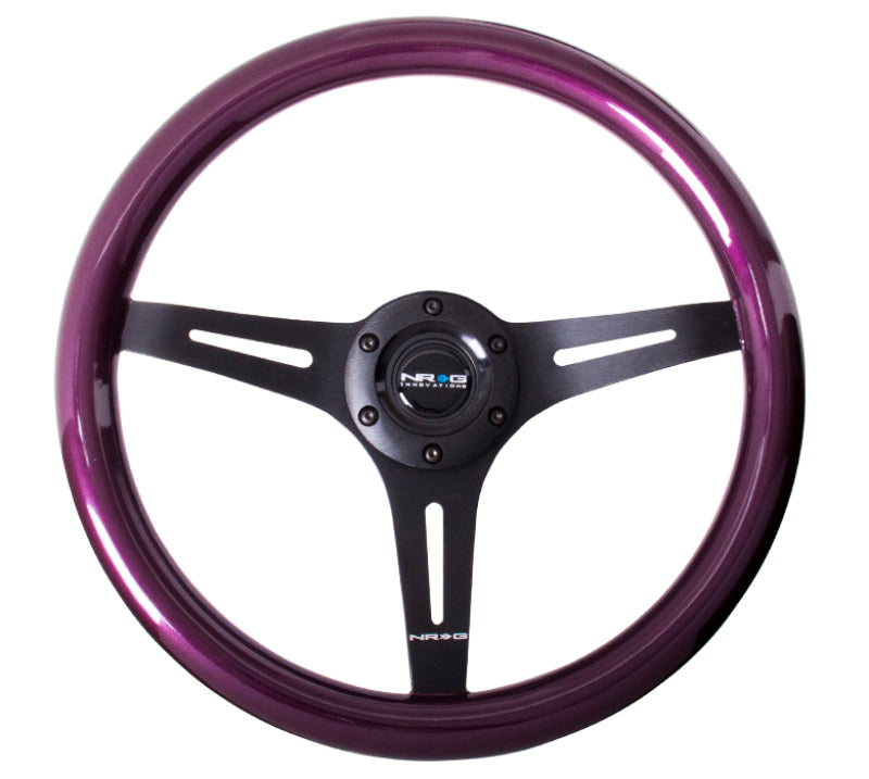 NRG Classic Wood Grain Steering Wheel (350mm) Purple Pearl/Flake Paint w/Black 3-Spoke Center ST-015BK-PP