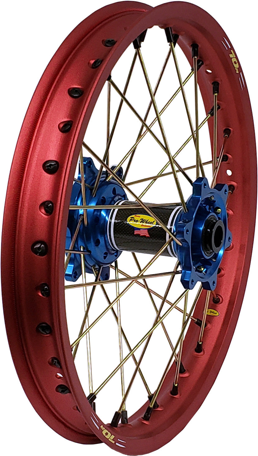 PRO-WHEEL Wheel Rear 1.85x19 Blue Hub Red Rim/Gld Spoke/Blk Nipple 24-2103742