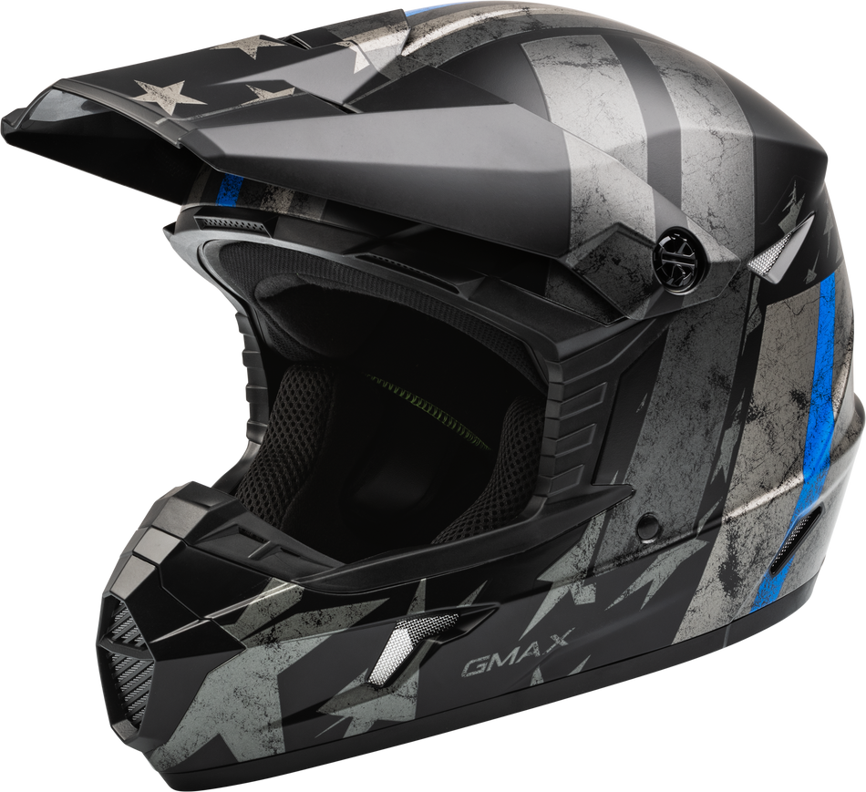 GMAX Mx-46 Patriot Off-Road Helmet Matte Black/Grey/Blue Lg D3466076