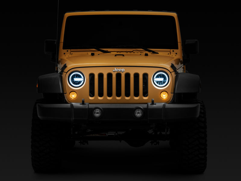 Raxiom 97-18 Jeep Wrangler TJ/JK 7-Inch LED Headlights w/ Halos- Black Housing (Clear Lens) J155018