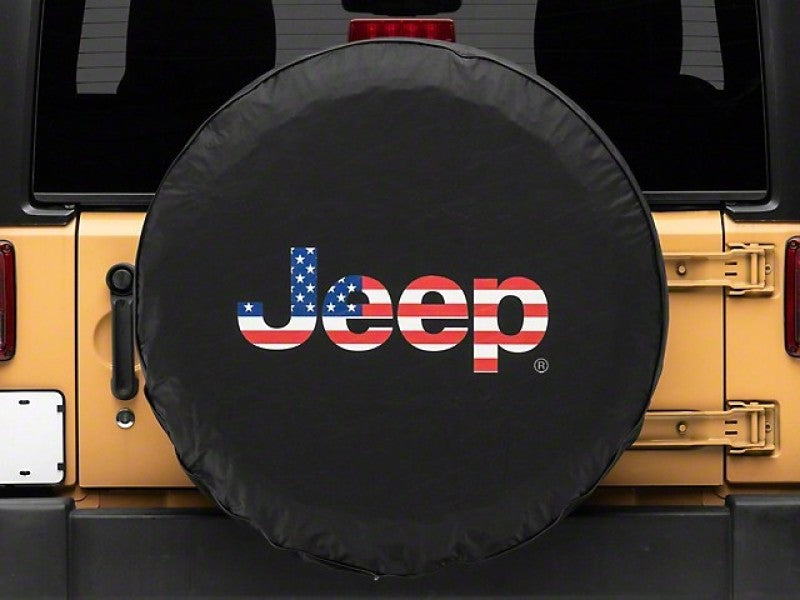 Officially Licensed Jeep 66-18 CJ5/ CJ7/ Wrangler YJ/TJ/JK American Flag Logo Spare Tire Cover-33In J157895E