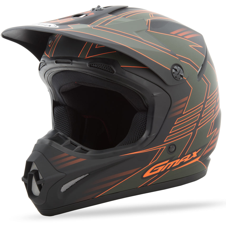 GMAX Youth Gm-46.2y Off-Road Race Helmet Od Green/Orange Ym G3466711 TC-TC-3F