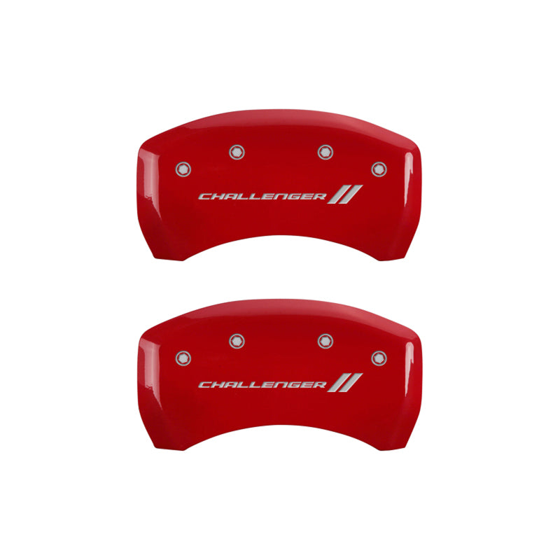 MGP 4 Caliper Covers Engraved Front & Rear With stripes/Challenger Red finish silver ch 12181SCL1RD