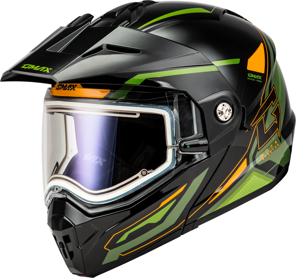 GMAX Md-74s Spectre Snow Helmet W/ Elec Shield Black/Green 3x M107421099