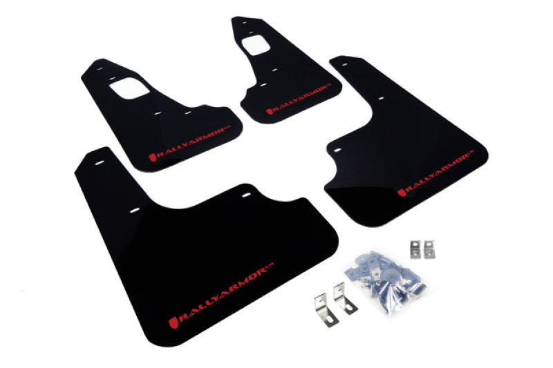 Rally Armor 08-17 Mitsubishi EVO X Black UR Mud Flap w/ Red Logo MF10-UR-BLK/RD