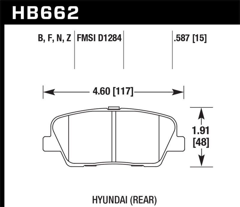 Hawk 10 Hyundai Genesis Coupe (w/o Brembo Breaks) Performance Ceramic Street 15mm Rear Brake Pads KHB662Z.587