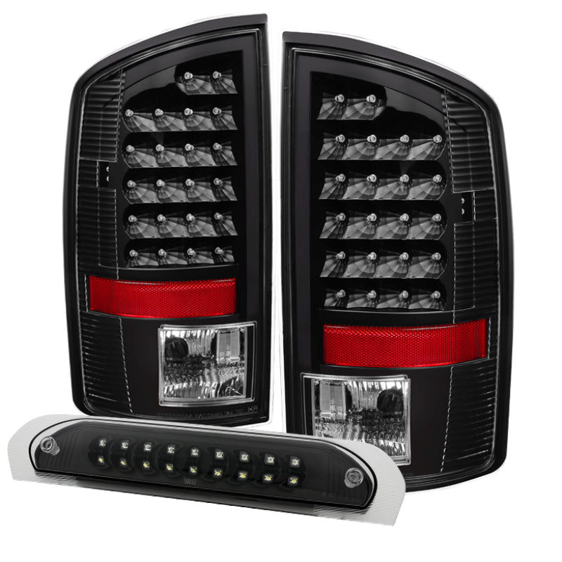 Xtune Dodge Ram 07-08 1500 LED Tail Lights w/ LED 3rd Brake Lamps- Black ALT-JH-DR07-LED-SET-BK 9032790