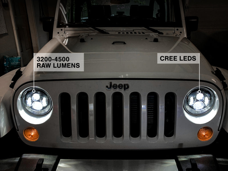 Raxiom 97-18 Jeep Wrangler TJ/JK Axial Series LED Daymaker Headlights- Black Housing (Clear Lens) J108042