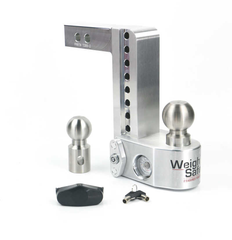 Weigh Safe 8in Drop Hitch w/Built-in Scale & 2in Shank (10K/12.5K GTWR) - Aluminum WS8-2