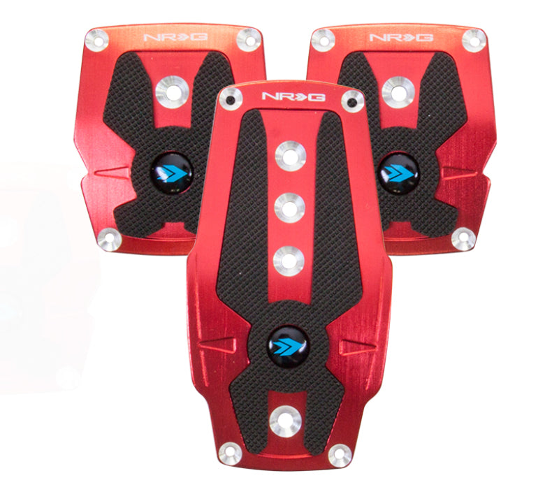 NRG Brushed Aluminum Sport Pedal M/T - Red w/Black Rubber Inserts PDL-200RD