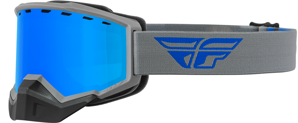 FLY RACING Focus Snow Goggle Grey/Blue W/ Sky Blue Mirror/Smoke Lens 37-50076
