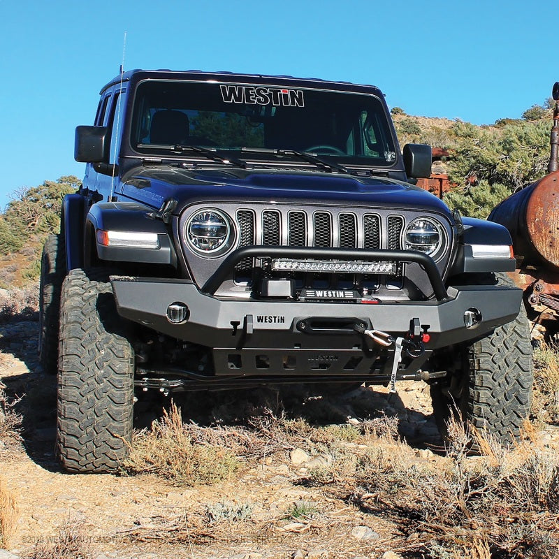 Westin 18-19 Jeep Wrangler JL WJ2 Full Width Front Bumper w/Bull Bar Textured Black 59-80115