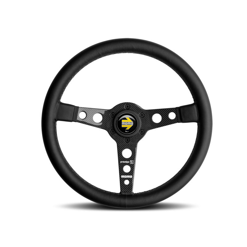 Momo Prototipo 6C Steering Wheel 350 mm - Black Leather/Gry St/Cbn Fbr Spoke PRO35BK1C