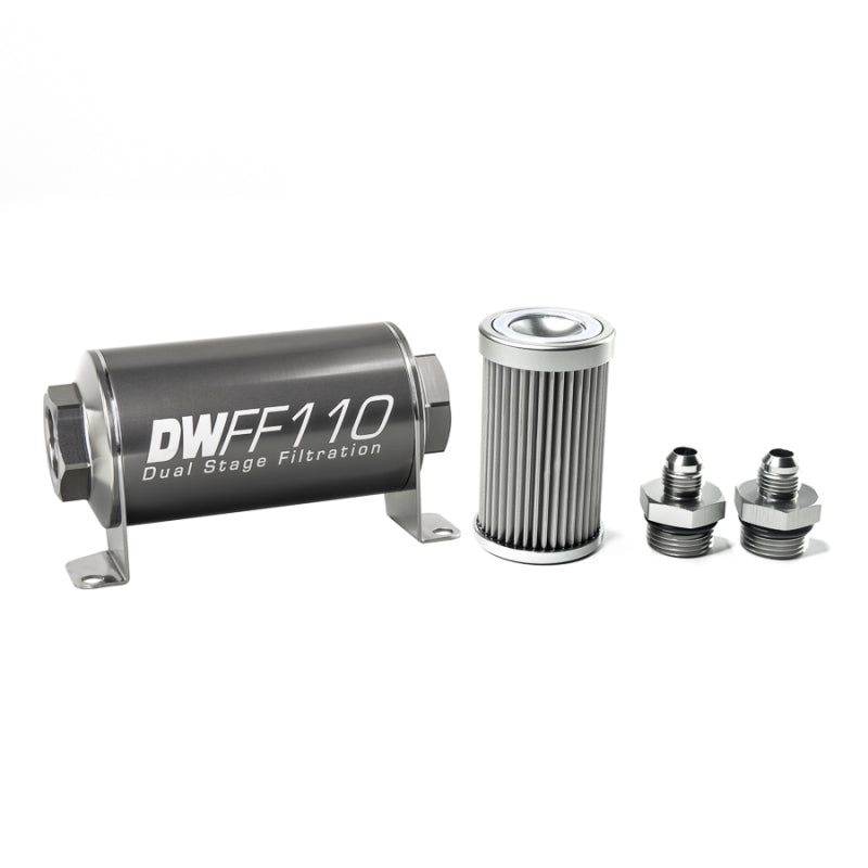 DeatschWerks Stainless Steel 6AN 10 Micron Universal Inline Fuel Filter Housing Kit (110mm) 8-03-110-010K-6