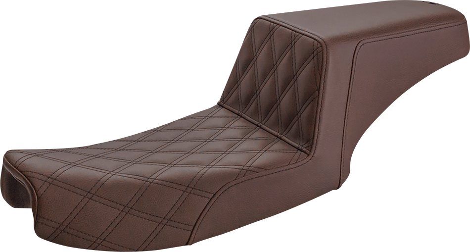 SADDLEMEN Step-Up Seat - Front Lattice Stitch - Brown - Dyna 891-04-172BR