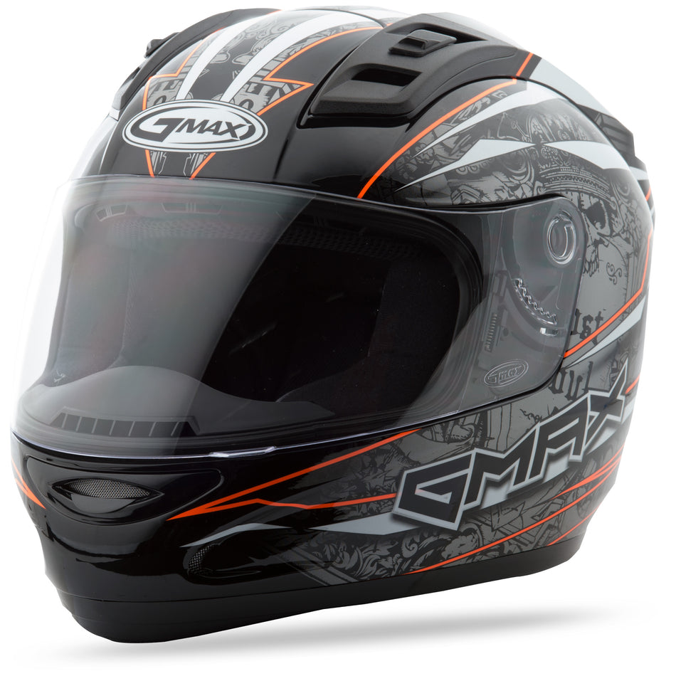 GMAX Gm-69 Full-Face Mayhem Helmet Black/Silver/Hi-Vis Orange Lg G7693696 TC-26