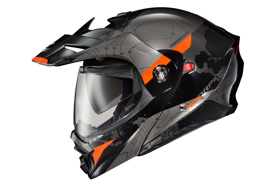 SCORPION EXO Exo-At960 Modular Helmet Topographic Black/Orange 2x 96-1037