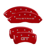 MGP 4 Caliper Covers Engraved Front Mustang Engraved Rear GT Red finish silver ch 10198SMGTRD