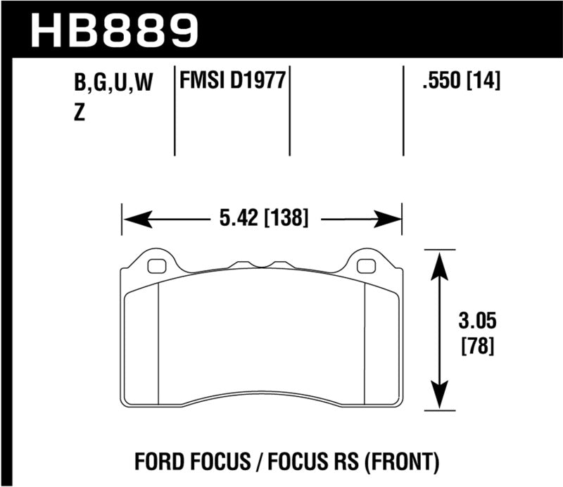 Hawk 2017 Ford Focus DTC-60 Race Front Brake Pads KHB889G.550