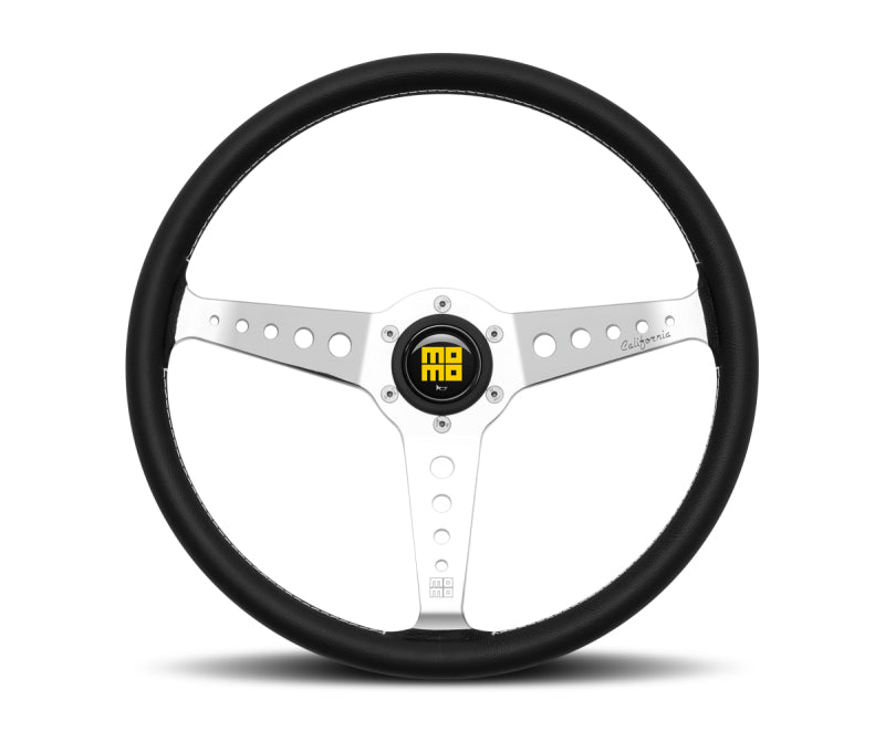 Momo California Steering Wheel 360 mm - Black Leather/White Stitch/Pol Spokes CAL36BK2S