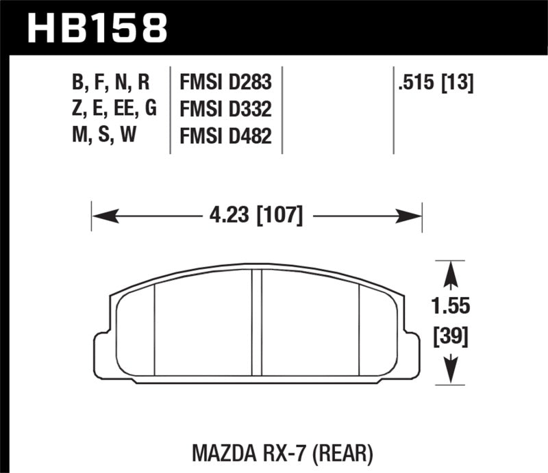 Hawk 86-95 Mazda RX-7 HP+ Street Rear Brake Pads KHB158N.515