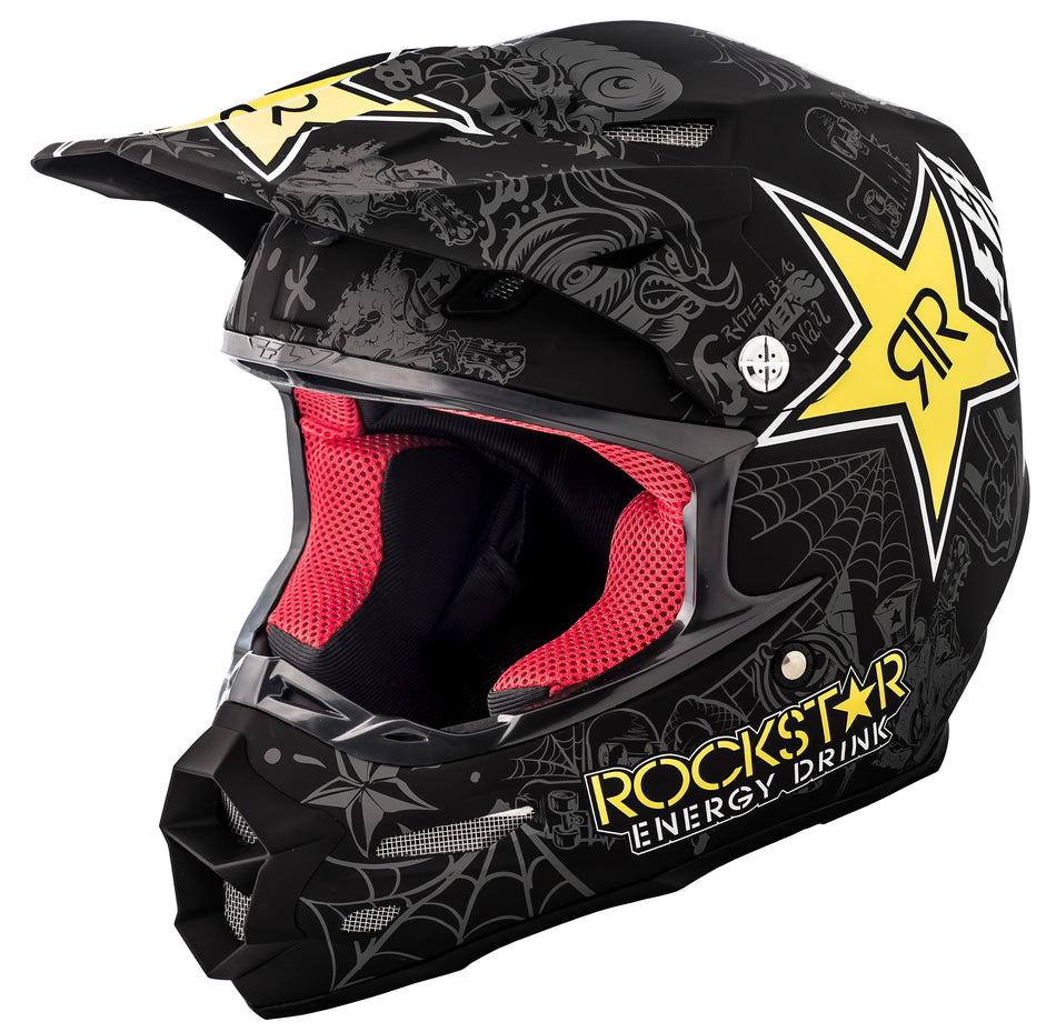 FLY RACING F2 Carbon Rockstar Helmet Matte Black/Charcoal/Yellow 2x 73-4076-6-2X