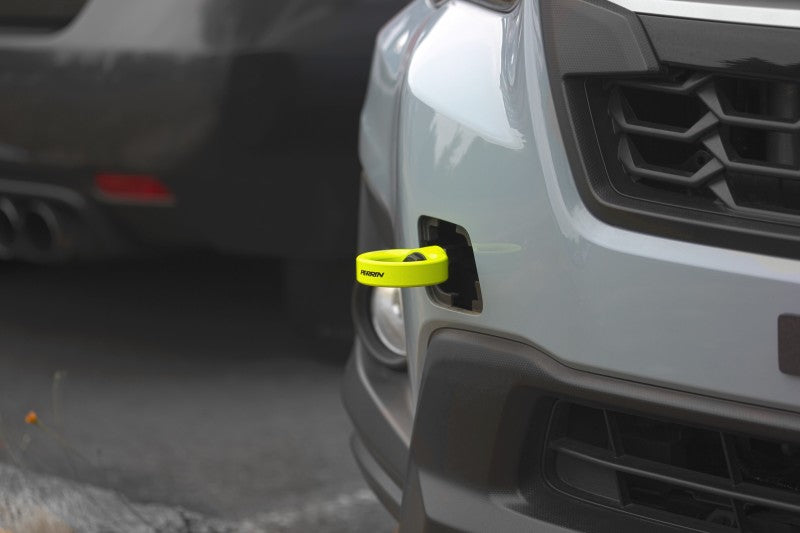 Perrin 2022 Subaru WRX / 18-21 Crosstrek / 14-21 Forester Tow Hook Kit (Front) - Neon Yellow PSP-BDY-237NY