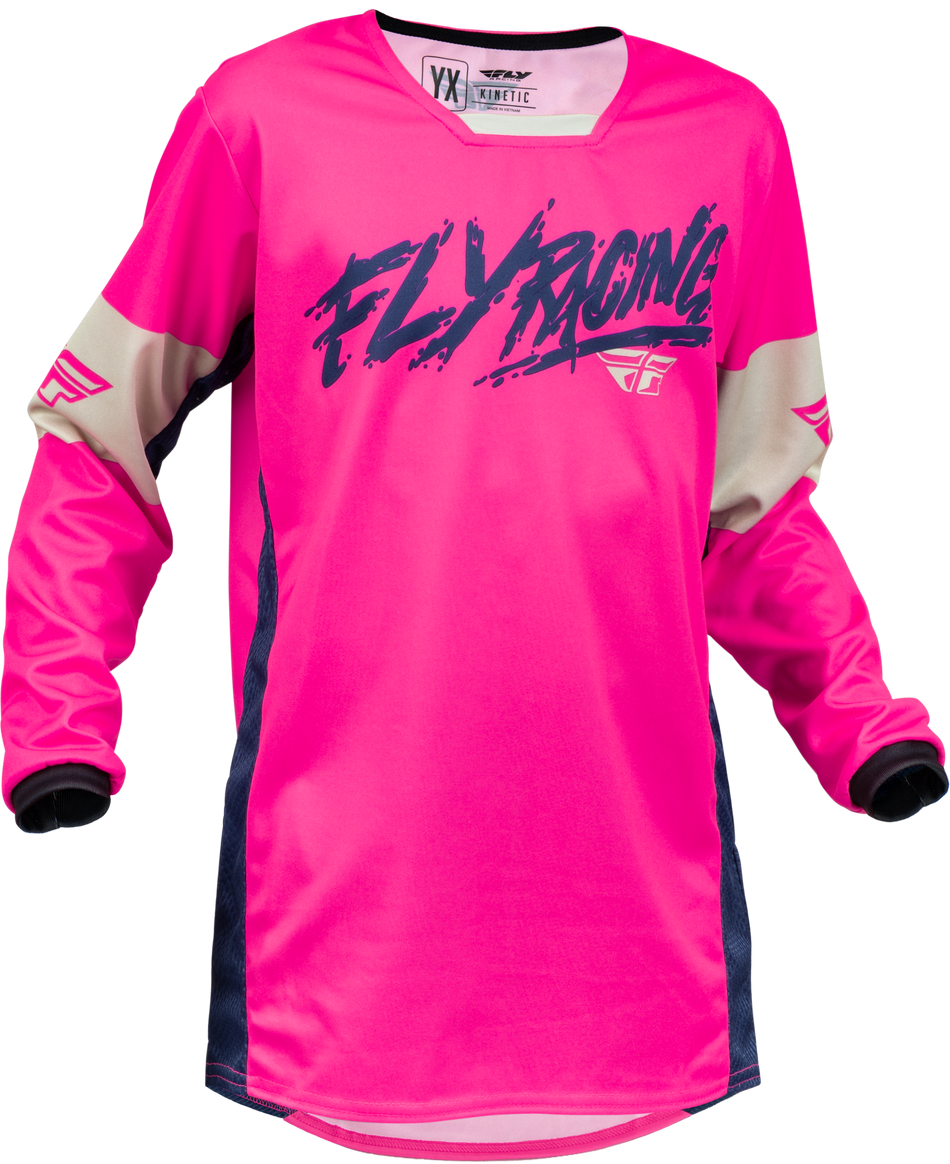 FLY RACING Youth Kinetic Khaos Jersey Pink/Navy/Tan Yl 376-424YL