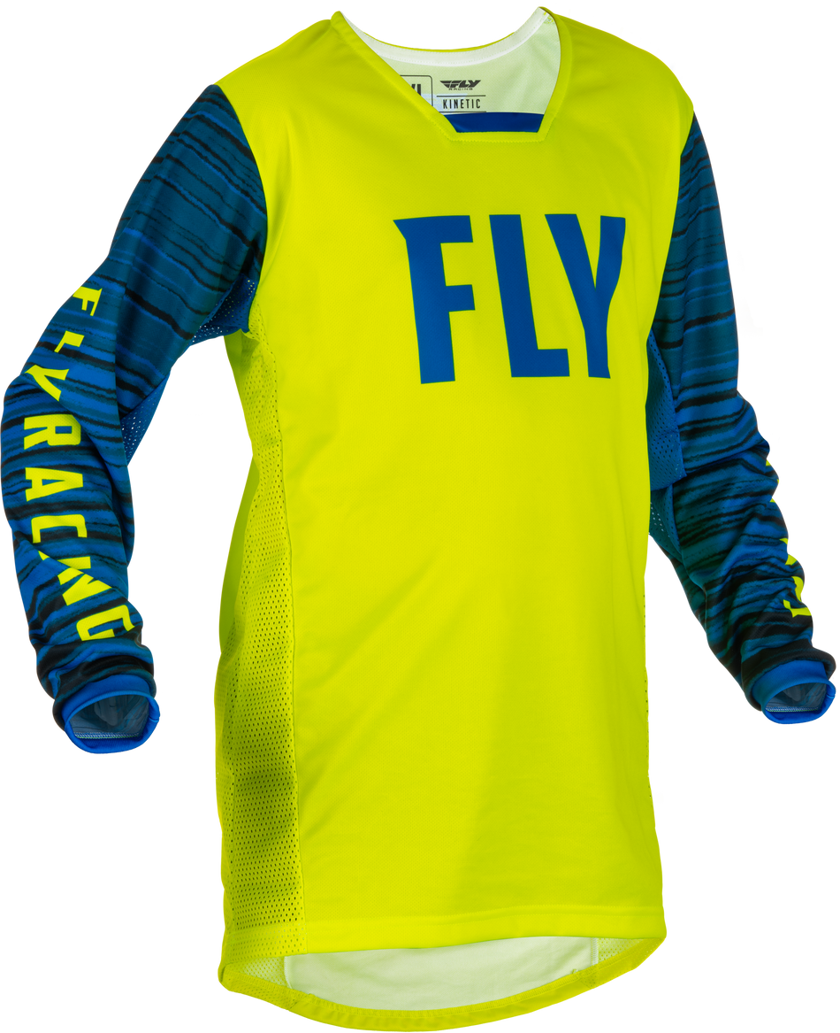 FLY RACING Youth Kinetic Wave Jersey Hi-Vis/Blue Yx 375-525YX
