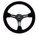 NRG Reinforced Steering Wheel (350mm / 3in. Deep) Blk Suede w/Red Stitching & 5mm Spokes w/Slits RST-018S-RS