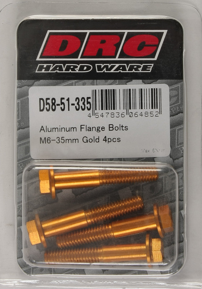 DRC Aluminum Flange Bolts Gold M6x35mm 4/Pk D58-51-335