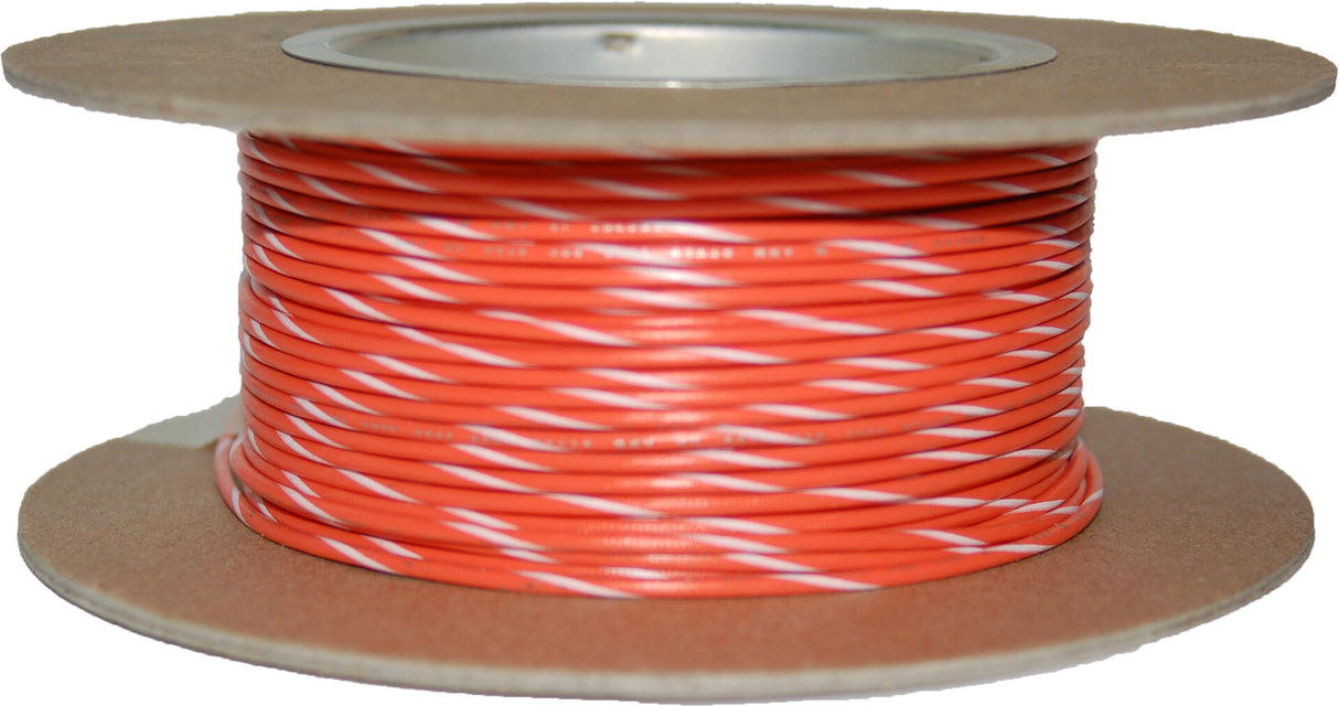 NAMZ CUSTOM CYCLE#18-Gauge Orange/White Stripe 100' Spool Of Primary WireNWR-39-100