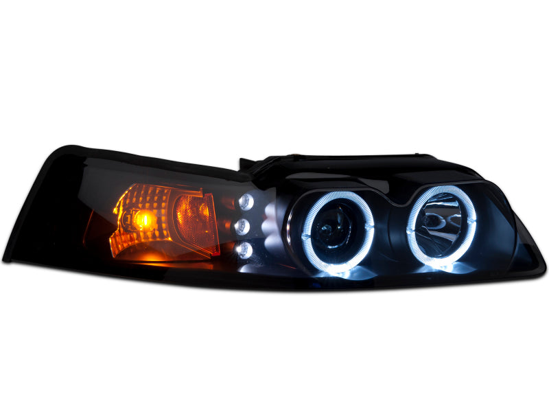 Raxiom 99-04 Ford Mustang Dual LED Halo Projector Headlights- Black Housing (Smoked Lens) 49113