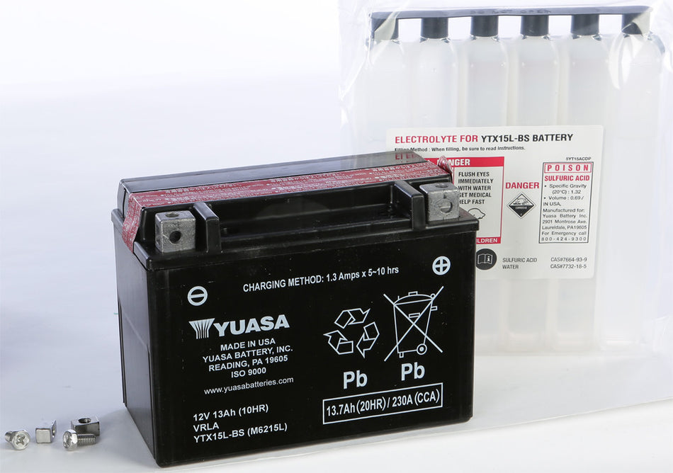 YUASA Battery Ytx15l-Bs Maintenance Free YUAM6215L