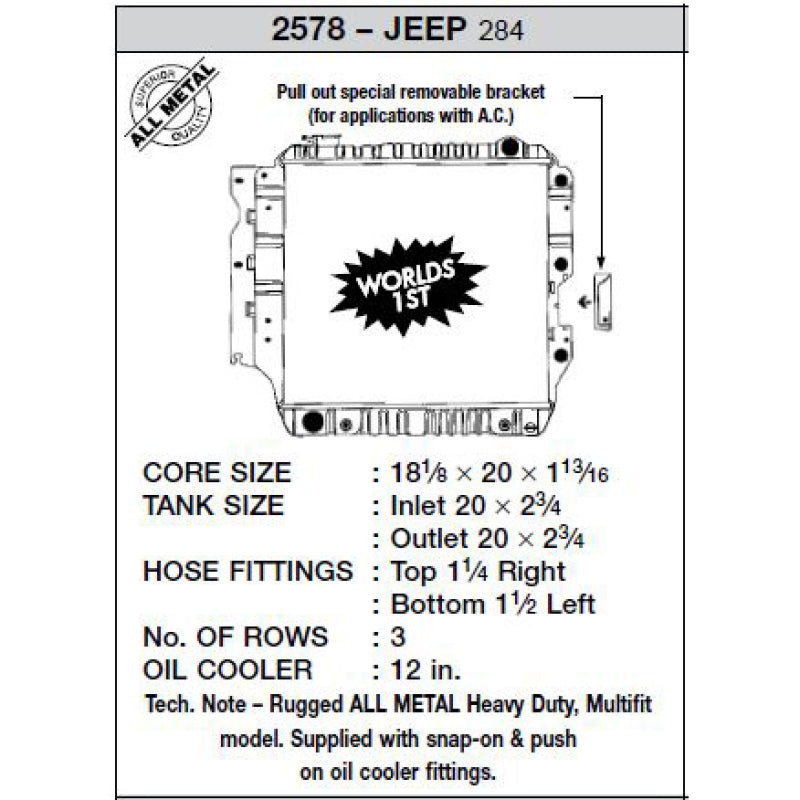 CSF 87-02 Jeep Wrangler 2,5 l OEM Kunststoffkühler 2578